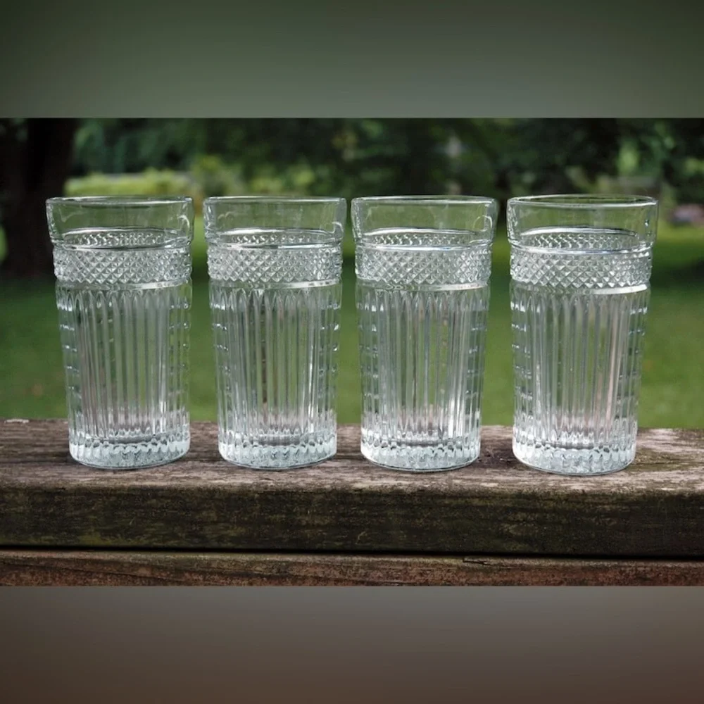 Libbey 'Radiant' Criss Cross Vertical Cut Heavy Vintage 16 0z Tumblers-Set of 4
